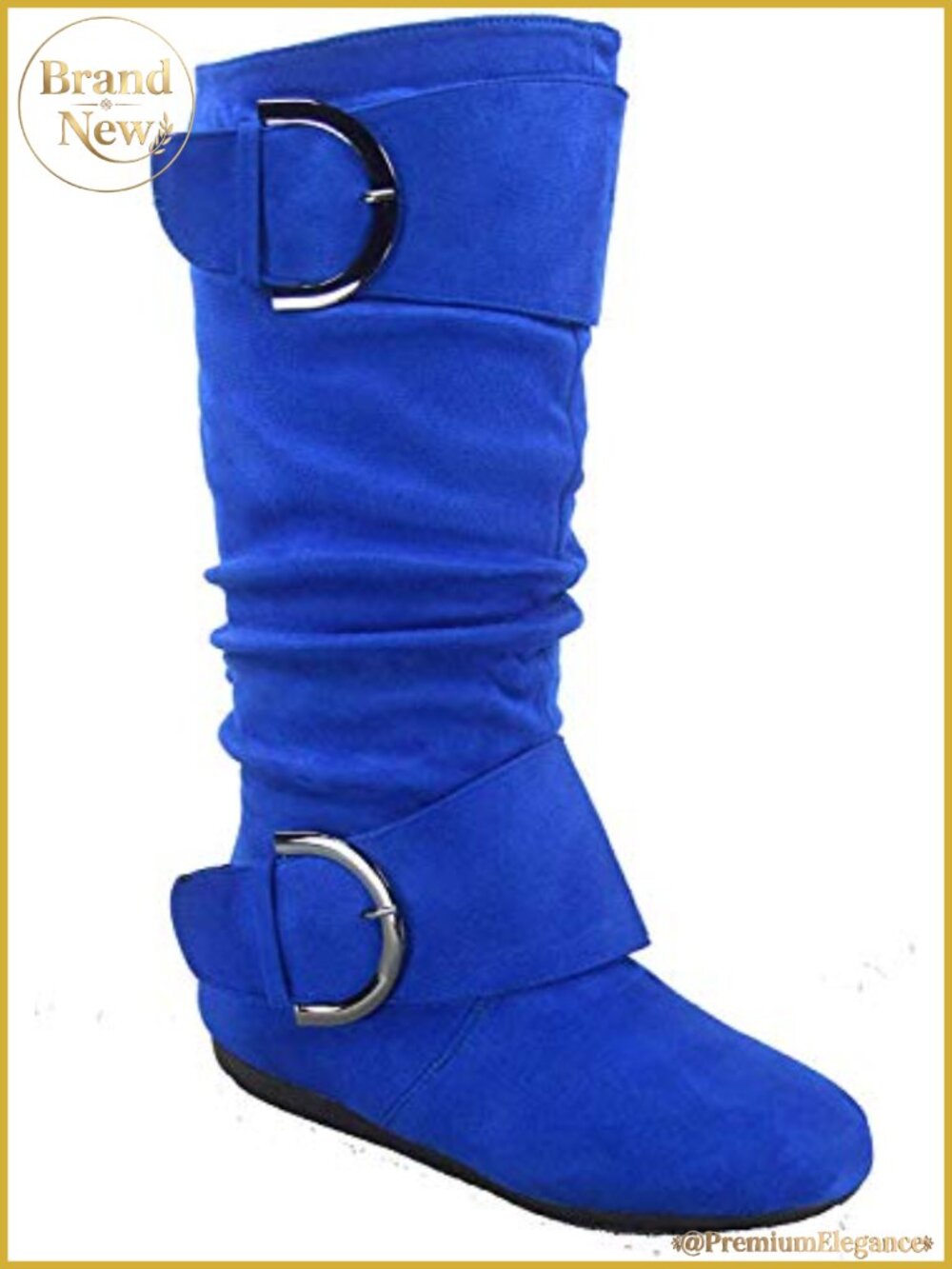 Womens Slouchy Mid-Calf Boots Round Toe Flat Heel Zip Buckle